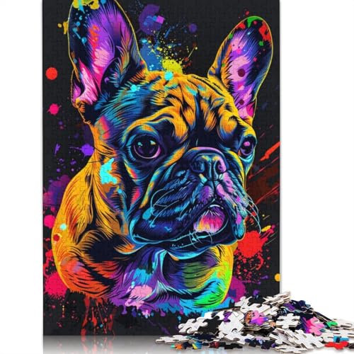 Puzzle 1000 Teile für Erwachsene, Französische Bulldogge, Hundekunst, Puzzle, Holzpuzzle, Spielzeug, Wanddekoration, Größe: 75 x 50 cm