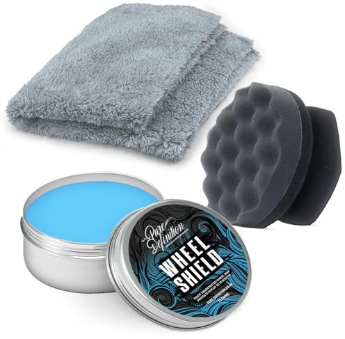 Wheel Shield Wax Car Alloy & Rim High Gloss Protection Paste Sealant Coating Pure Definition (75 g + Hand Pad + Cloth)