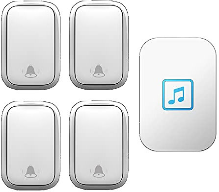 CAFIEDR Wireless Doorbell, Cordless Waterproof Self-Powered Door Chime Wall Plug-In Cordless Door Chime Kit with 490 Foot Wireless Range, 60 Chimes, 5-Level Volume,Black(White)