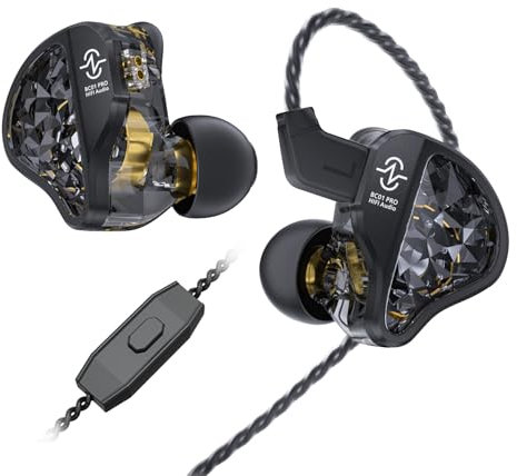Yinyoo CCZ Harmony BC01 Pro In Ear Monitors, 1DD 1BA Hybrid Driver Wired Headphones, Three Frequency Balance Earbuds with Earhooks, Noise Isolating Headset with Microphone for Sports,Running