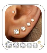 5 Pairs 14K Gold Plated Stud Earrings for Women, Hypoallergenic Earring Sets for Multiple Piercing, Premium Cubic Zirconia Studs Earrings for Women