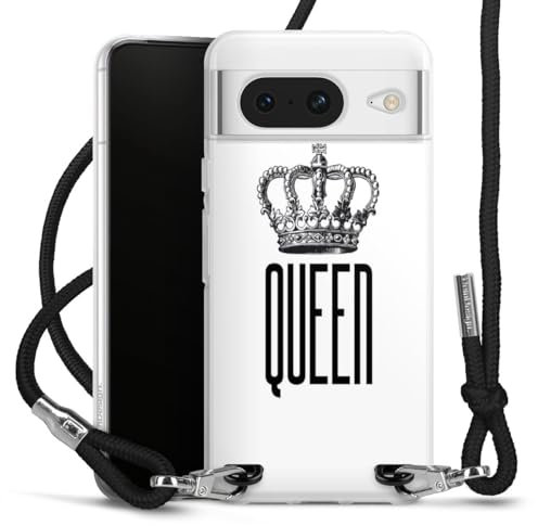 Carry Case kompatibel mit Google Pixel 8 Hülle mit Band Handykette zum Umhängen schwarz Queen Königin Krone