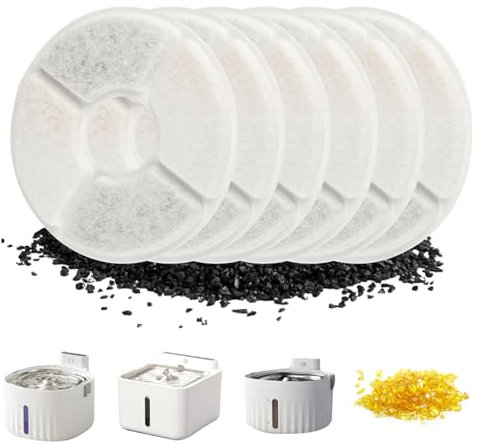 6 Pcs Filtros Fuente Gatos para Fonte de Agua, Filtro Fuente Gato, Filtro Fuentes para Gato, Filtros de Repuesto para Fuentes de Agua Perros Bebederos(Redondo)