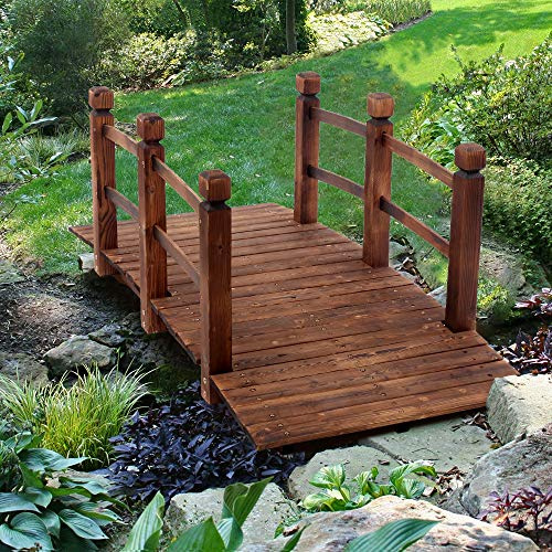 WISLAS 5FT Wooden Garden Bridge with Handrails, Decorative Landscape Footbridge for Yard, Pond, Farm or Creek - Rust-Resistant Cedar Construction, Easy Assembly & 500LB Capacity