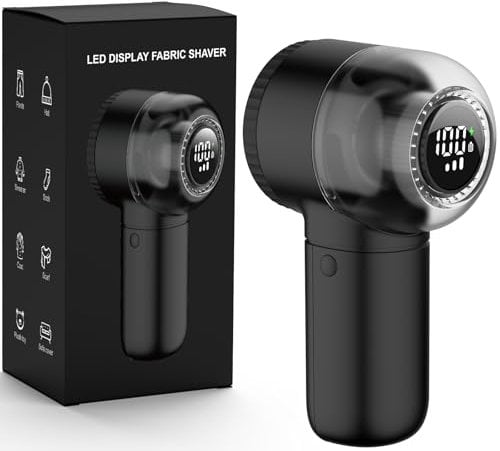 Fabric Shaver, Electric Portable Sweater Defuzzer with 3 Speeds, 6 Leaf Blades, Digital LED Display to Remove Pilling for Clothes, Furniture, Sweater, Couch, Blanket (Black)