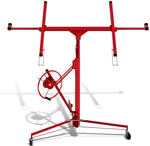Ikodm Plattenheber klappbar XXL für Rigipsplatten, Plattenheber Trockenbau Plattenlift bis 68 kg, Höhe 132-335 cm, max Breite 294 cm, 3 Räder mit Feststellbremse, 60 Winkelverstellung, Rot