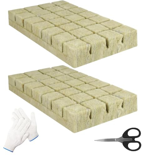 Voarge 56 pezzi lana di roccia, Rockwool Cube, isolamento in lana di roccia per piantine senza suolo, talee piante clonate con forbici guanti,