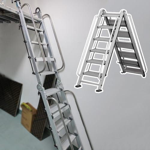 Klappbare Dachbodenleiter mit Breiten Stufen, Mehrzweck-Feuerleiter aus Aluminium für den Zugang zu Dachboden/Fenster/Balkon (Silber, 9 Stufen, 275 cm (108,3 Zoll))