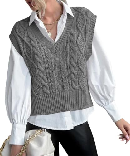 Pullunder Damen Ärmellos V-Ausschnitt Strick Pullover Strickweste | Frauen Basic Strickweste, Einfarbig Tank Top,Business Freizeit Sweater, Weste