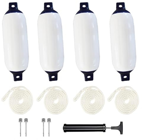 Defensas Para Barcos,Juego De Guardabarros 4 Pcs(Incluidos Los Conductos De Guardabarros),Incluye Bomba,Cuatro Pasadores De Aire,Anticolisión,Apto para embarcaciones de 6-7 metros(58 x 16 cm)