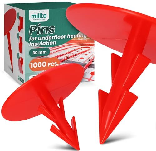 1000x Millto Clips für Fussbodenheizung Folie 30 mm Montageklammern Klammern Ankerclips Stecknadeln Nadeln Spitz Halter Befestigung von Fußbodenheizungsfolie Rot