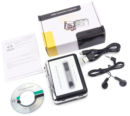 ZYHARUKO Tragbarer Kassetten-Digitalisierer, USB-betrieben, Analog-zu-MP3-Konverter, keine Software erforderlich, für Reisen, tragbarer Band-Digitalisierer