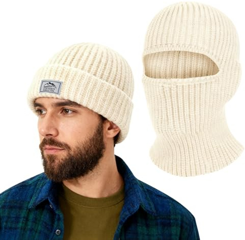 VGMANNTA Sturmhaube Winter für Herren Damen Kapuzenschal Winter Thermo Skimaske mit Nackenwärmer Multifunktionale Beanie Wolle Balaclava Wintermütze 2 in 1 Mützen für Radfahren Motorräder