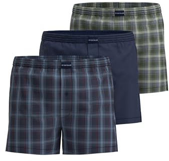 TOM TAILOR Herren Boxershorts 3er Pack – blau kariert, 100% Baumwolle, Eingriff mit Knopf, atmungsaktiv