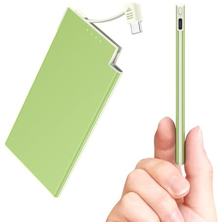 Auskang Powerbank USB C mit Kabel 0.68cm Ultra Slim Tragbares Ladegerät Ultra-dünn und leicht Externe Akku, Kompatibel mit iPhone 15, Samsuang, Xiaomi etc- Grün+Weiß