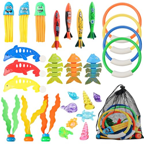 TIVUNORON Juguetes de buceo para niños, juguetes de piscina, juego de juguetes de buceo subacuáticos, fiesta en la piscina, regalo (A)