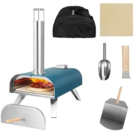 George Foreman Outdoor 30,5 cm Holzpellet tragbarer Holzofen in Blaugrün mit Paddel und Tragetasche, Grillofen & Smoker, faltbare Beine GFWPPO1BLPC