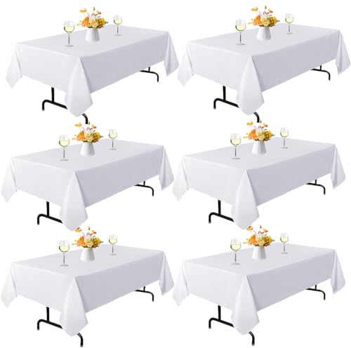 Yemosa 6er-Set 153 x 260 cm(60x102 Zoll) weiße Tischdecken rechteckig, Polyester für 1,8 m Tisch, waschbar, Flecken- und knitterfrei, für Hochzeit, Bankett, Restaurant.