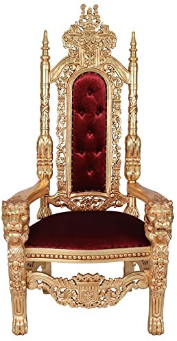 Thronsessel Schloss Dracula Gold Samt Mahagoni Prunksessel 160 cm Barock Löwenthron MAR091 Palazzo Exklusiv