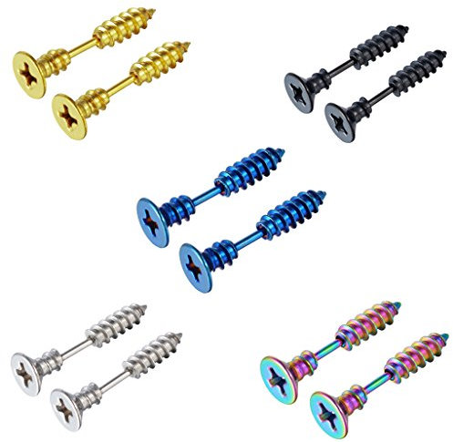 5 Paare 8 mm Tian Edelstahl Herren Ohrstecker Ohrringe für Damen Fakeplug Fake Plug Ear Piercing Plugs Tunnel (Schraube Ohrringe)