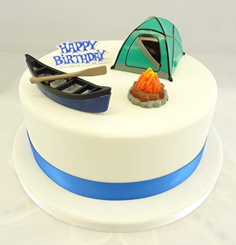 The Cake Emporium Ltd Camping Canoe Camp Fire Decoration Topper set - Birthday Motto & Ribbon Set