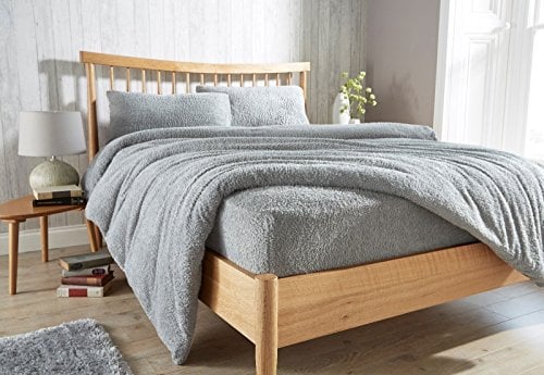 GAVENO CAVAILIA Teddy Fleece Luxurious Super Soft Warm and Cosy Fitted Bed Sheet (Silver, Double Matching Fitted Sheet)