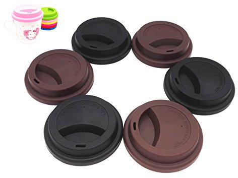 NanTun Tapa de Silicona para Beber a Prueba de derrames, Tapas Reutilizables para Tazas de café, 6 Unidades, Color Negro y café