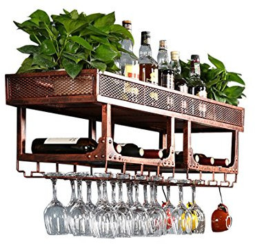 Vintage Wine Racks Soporte de pared Metal Bar | Portabotellas de vino | Rustic Wine Holder Vinilo montado en la pared | Flotantes estanterías Wine Shelf Almacenamiento Organizador | Vinoteca | Titular