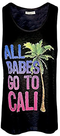 Brave Soul Women's Tank Top Sports Top Cool Print Palm Trees Streatwear Cali Babes (Black, M), black