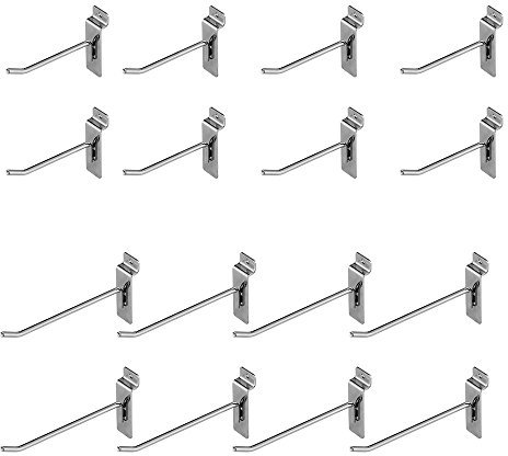 HONESTY Slatwall Haken 16Pack (8 Stück 10cm und 15cm) Display Hooks, Display Perfekt Artikel & Produkte für Ihr Zimmer Garage Retail Store, Metall & Chrom