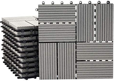 Mendler WPC Bodenfliese Rhone, Holzoptik Balkon/Terrasse, 11x je 30x30cm = 1qm Vierecke - Premium grau