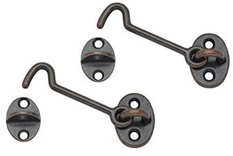 QCAA Gancho de latón forjado para cabina y puerta, 2-1/2 pulgadas, cobre antiguo, 2 unidades, fabricado en Taiwán