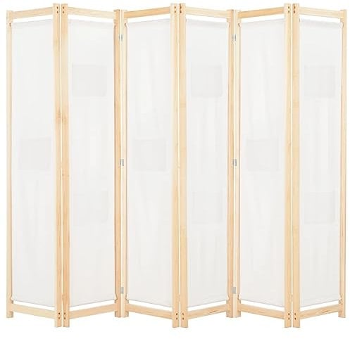 vidaXL Biombo Divisor de 6 Paneles de Tela Decoración Hogar Casa Jardín Bricolaje Salón Comedor Ambientes Habitaciones Separador 240x170x4 cm Crema