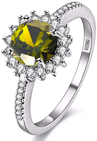 Uloveido Frauen Weißes Gold Überzogen Große Runde Grüne Zirkonia Verlobungsring Hochzeit Ringe Y3522 (Grün, größe 57)