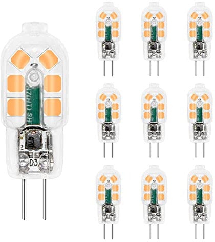 Akynite Einbaustrahler G4 LED 12V 2W AC/DC Warmweiß 3000K, Ersatz für G4 10W 20W Halogenlampe, LED Stiftsockellampe für Dunstabzugshaube Leuchter, nicht dimmbar, 10er-Set