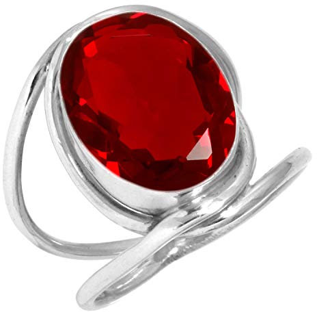 Jeweloporium Roter Rubin-Simulationssilberring, Größe 56 (17,8), 925er Sterlingsilberring für Damen, ovaler Edelstein-Boho-Schmuck