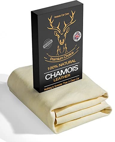 Panno in pelle di camoscio per auto, 60 x 40 cm, extra spesso, per asciugare e pulire i vetri, asciugamano in pelle morbida naturale, super assorbente e riutilizzabile, per dettagli interni ed esterni