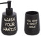 Inbagno Set Dispenser Sapone Liquido e portaspazzolino in Ceramica Nero con Stampe a Contrasto Moderno