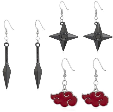 XHBTS 3 Paar Klassische Ohrringe,Red Cloud Ohrringe cosplay Earrings, Anime Drop Ohrringe Ohrringe Ohrstecker Anime Cosplay Zubehör Requisite Statement Ohrringe for Anime Lovers