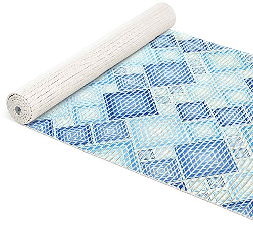ANRO Weichschaummatte Badematte Badvorleger Duschvorleger Antirutsch Badläufer Patchwork Blau 100x65cm