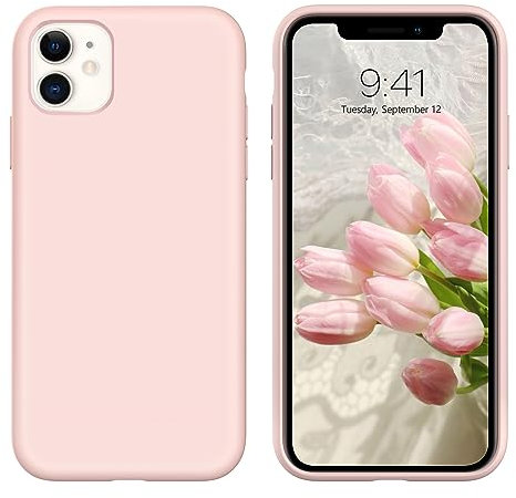 DOMAVER Coque iPhone 11 Liquide Silicone pour Rose iPhone 11 Fine Rigide Housse, Etui Téléphone Antichoc iPhone 11, Douce Microfibre Doublure, Rose Craie