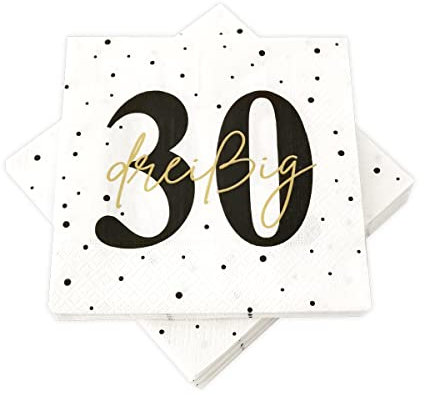 20 Servietten zum 30. Geburtstag 33x33 cm - weiß schwarz gold
