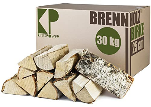 Brennholz Kaminholz Birkenholz 30, 60 und 90 kg Holz Birke Für Ofen Kamin Kaminofen Feuerschale Grill Feuerholz Holzscheite Wood 25 cm Kammergetrocknet Kingpower, Menge:30 kg
