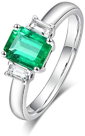 Gualiy Smaragdring Damen 18 Karat, Weißgold Ring mit Smaragd mit Smaragd und Baguette Diamant 0.983 Carat Hochzeitsringe Verlobung Ring Größe 51 (16.2)