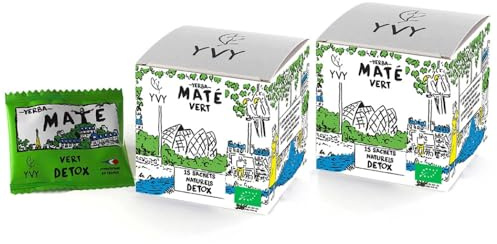 YVY MATÉ Yerba Mate Vert Bio Grand Cru | Lot de 2 boîtes | Format pratique 15 sachets de thé maté | 100% feuilles Bio, Non Fumé, Sans Tige, Sans Poussière | Infusion proche du thé vert | Boisson Détox