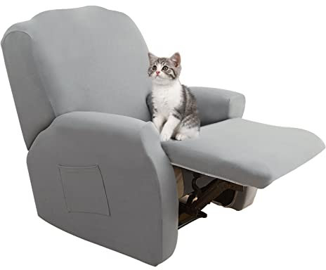 Jaotto Stretchhusse für Relaxsessel Sesselbezug Sesselschoner für Liege Sessel Elastisch Waschbar Bezug für Fernsehsessel mit Taschen Stretch Recliner Cover (Grau Blau, 1 Sitzer)