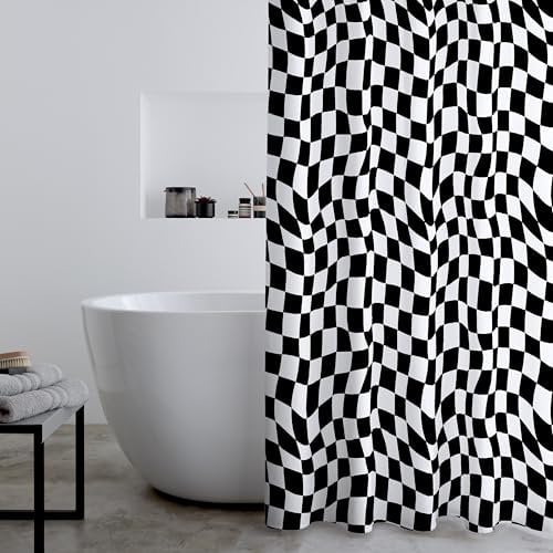 Catherine Lansfield Rideau de Douche Damier 180 x 180 cm Noir Blanc