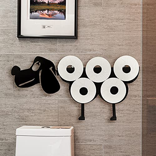 Fiorky Novelty Sheep Toilet Paper Holder, Metal Iron Cute Dog Sheep Animal Shape Decorative Toilet Paper Racks Free Standing Toilet Tissue Bathroom Storage Roll Paper Holder Accessories