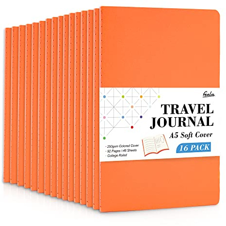 feela 16 Pack Soft Cover Notebooks A5, 92 Lined Pages, 80 GSM Paper, Orange | College Ruled Exercise Notebooks Bulk for School Office Travel, Note Taking, Journal Notepads for Students Adults Women Men
