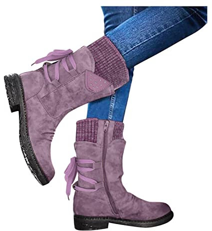 Botas de nieve para mujer, para el tiempo libre, para invierno, cálidas, retro, de moda, para invierno, otoño, invierno, Lila., 41 EU